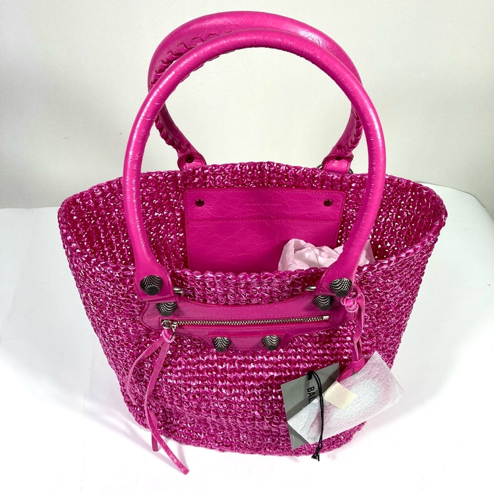 Balenciaga Small Le Cagole Nylon Raffia Tote Pink NWT - Picture 11 of 17